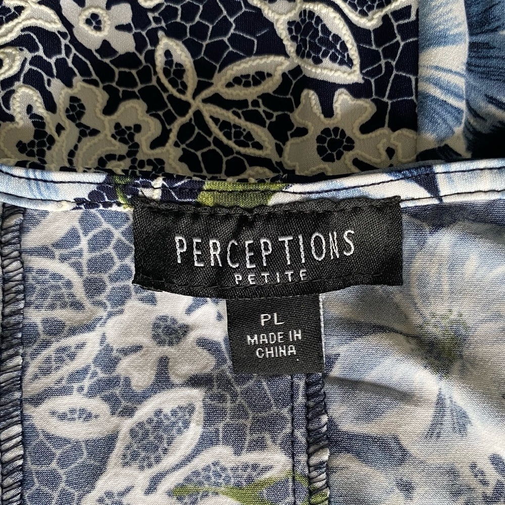 PERCEPTIONS Petite Dress Sleeveless Puff Print Lace Floral Blue White Wo… - Picture 12 of 14
